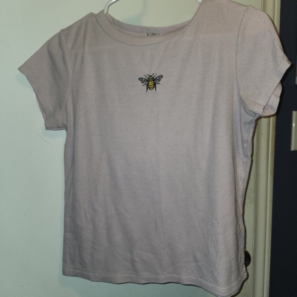 Bee Embroidered Light Pink T-Shirt